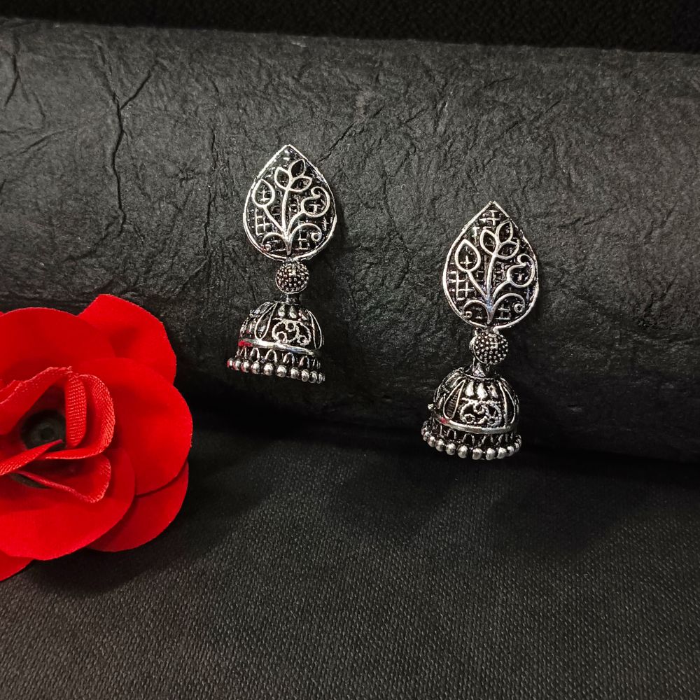 the99jewel Oxidised Plated Jhumki Earrings
