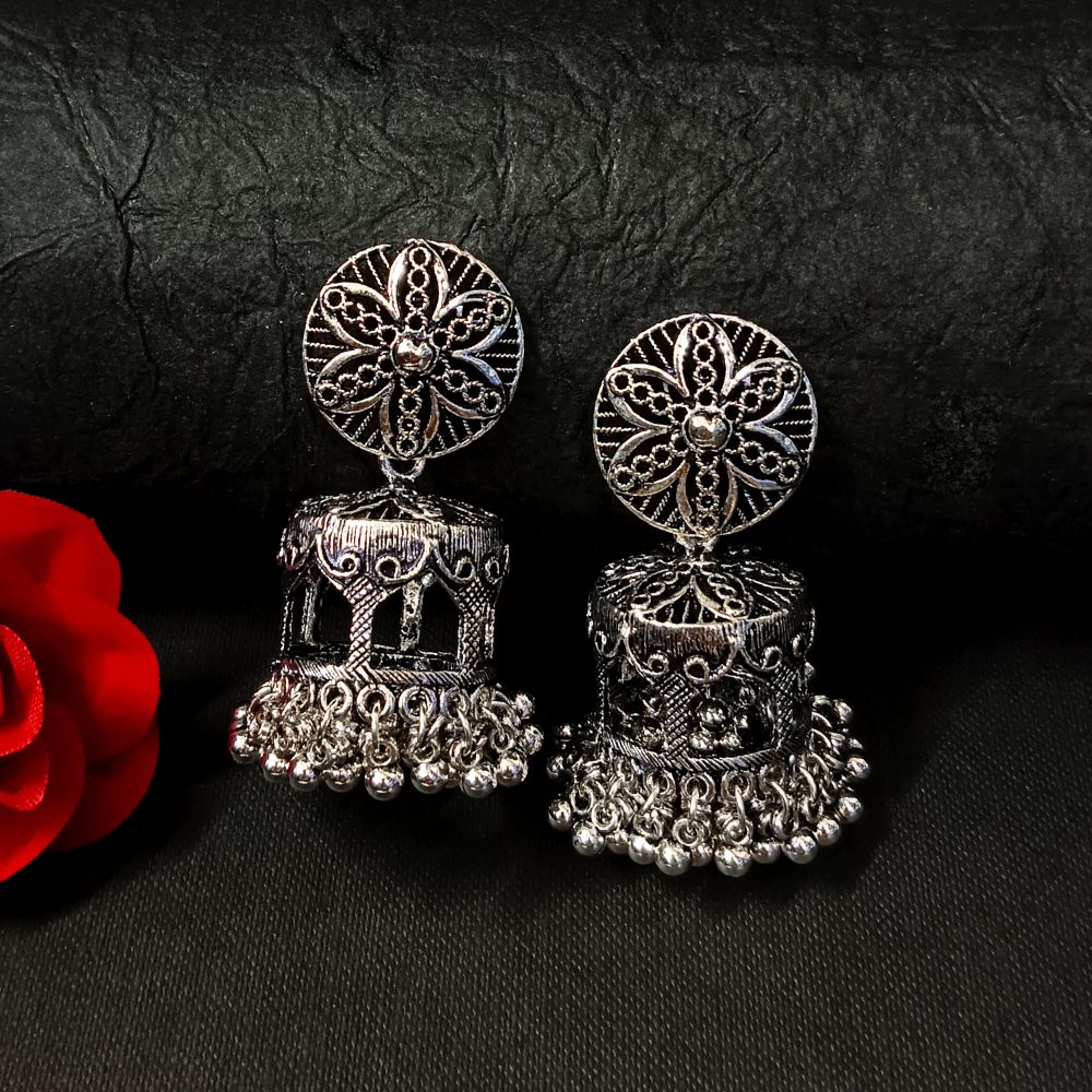 The99jewel Oxidised Plated Jhumki Earrings