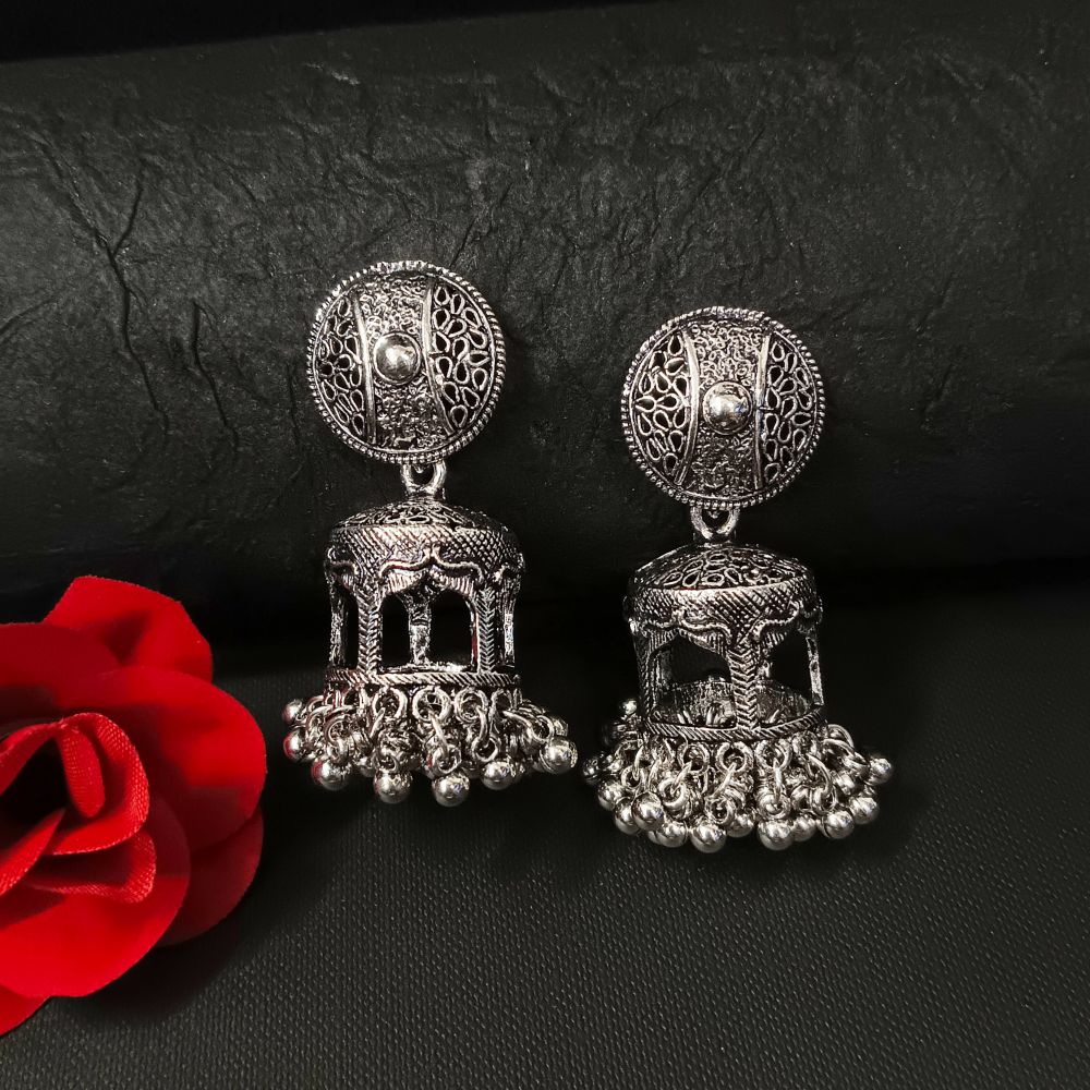 The99jewel Oxidised Plated Jhumki Earrings