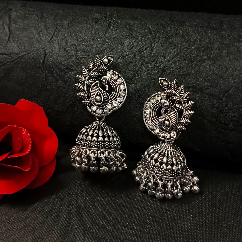 The99jewel Oxidised Plated Jhumki Earrings