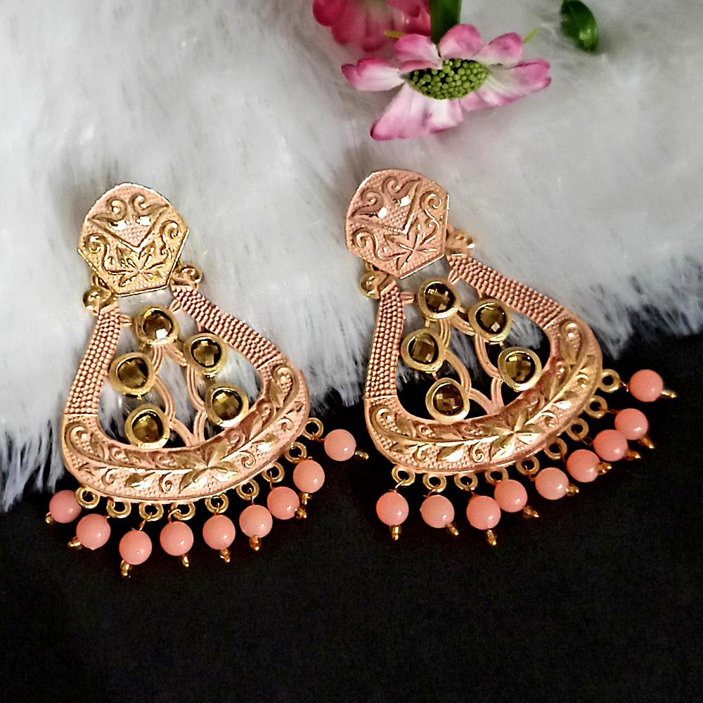The99Jewel Peach Matte Meenakari Dangler Beads Drop Earrings