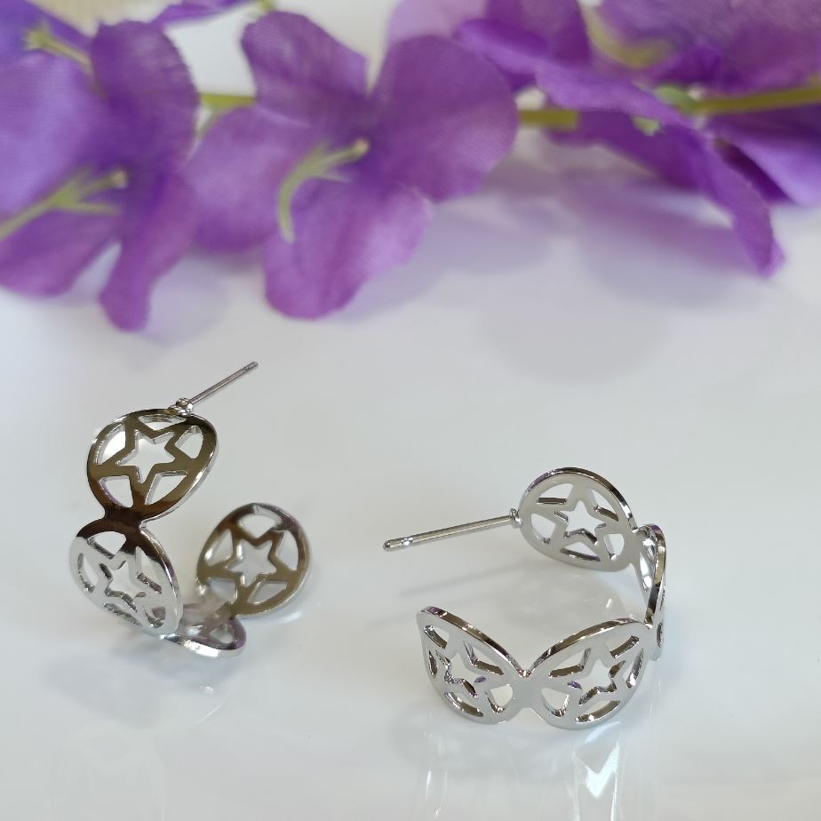 The99Jewel Silver Plated Hollow Out Carved Star Pattern Hoop Earrings