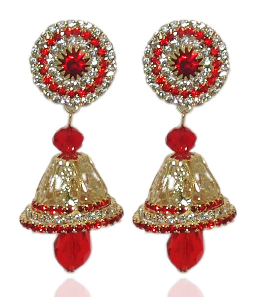 Red Austrian Stone Gold Plated Jhumki Earrings