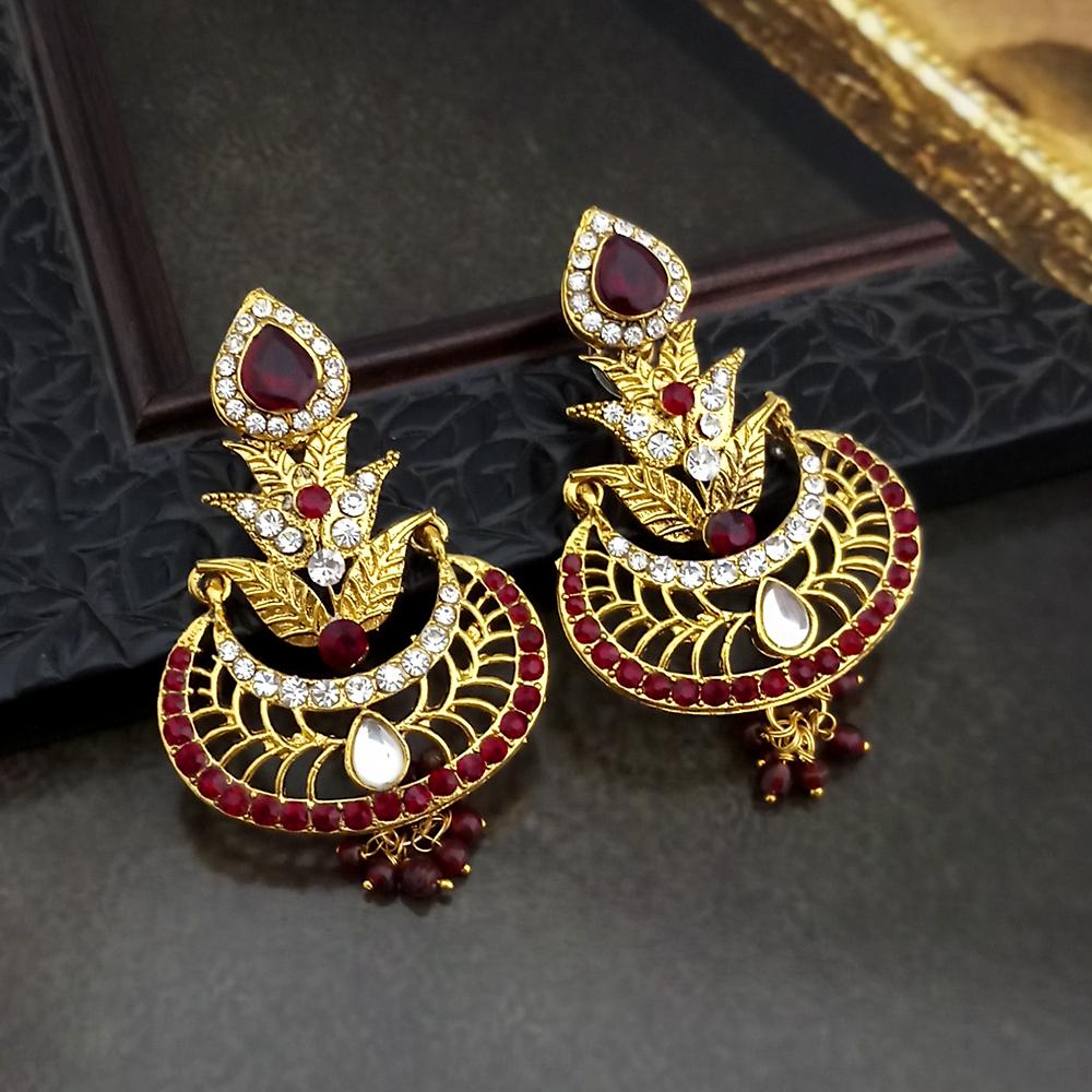 Austrian Stone Red Gold Plated Kundan Earrings
