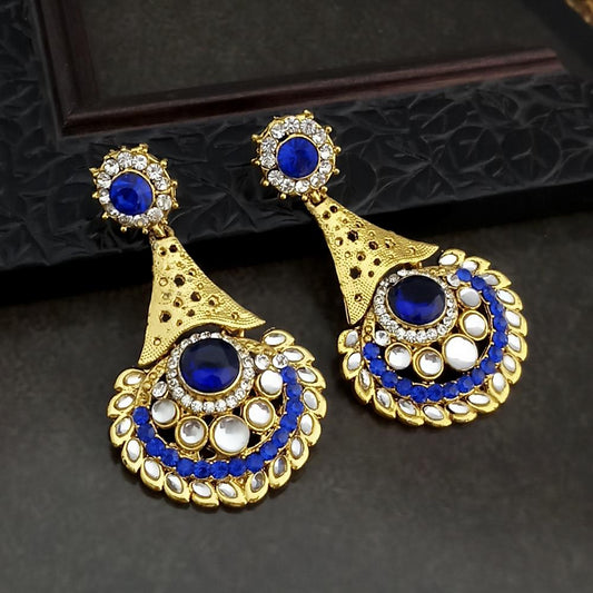 Austrian Stone Gold Plated Blue Kundan Earrings