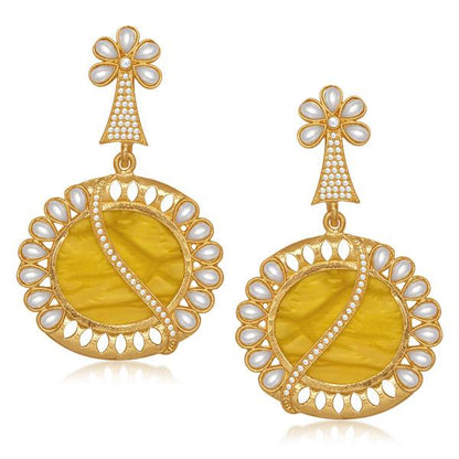Gold Plated Pearl Resin Dangler Earrings