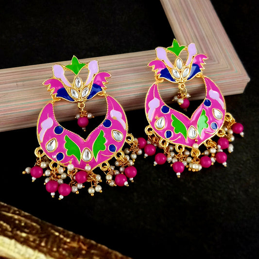 Austrian Stone Pink Meenakari Dangler Earrings