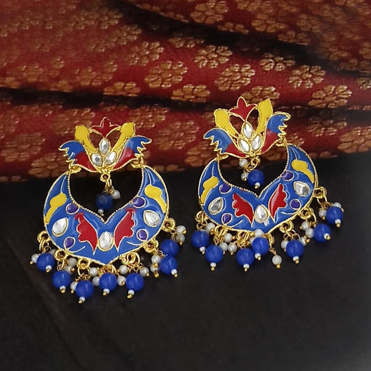 Gold Plated Blue Meenakari Dangler Earrings