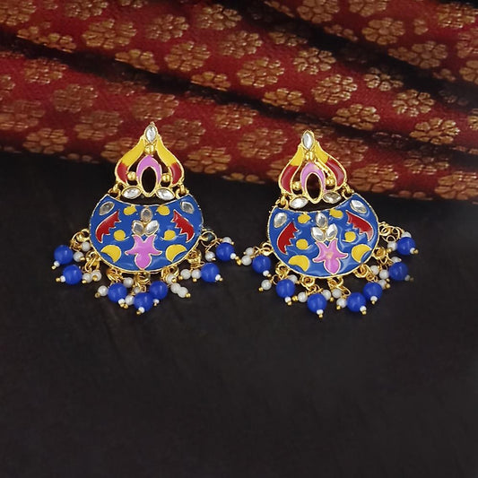 Gold Plated Blue Meenakari Dangler Earrings