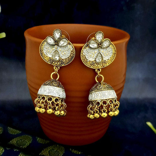 Gold Oxidised Plated Jhumki Earrings
