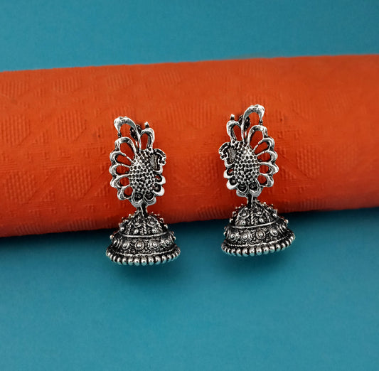 Floral Oxidised Plated Jhumki Earrings