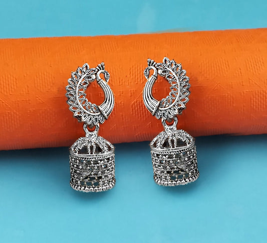 Peacock Style Oxidised Plated Jhumki Earrings