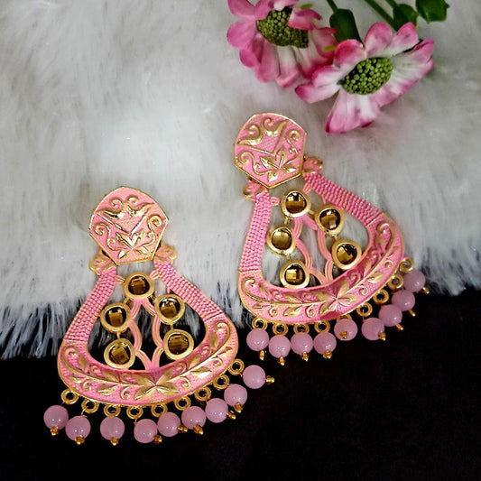 Pink Matte Meenakari Dangler Beads Drop Earrings