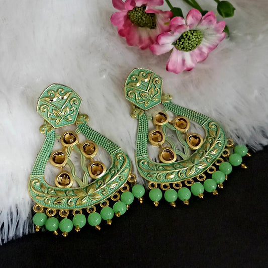 Green Matte Meenakari Dangler Beads Drop Earrings