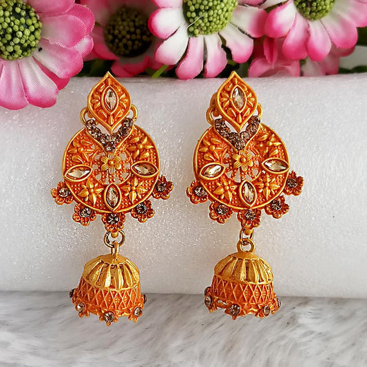 Orange Matte Meenakari Jhumki Earrings