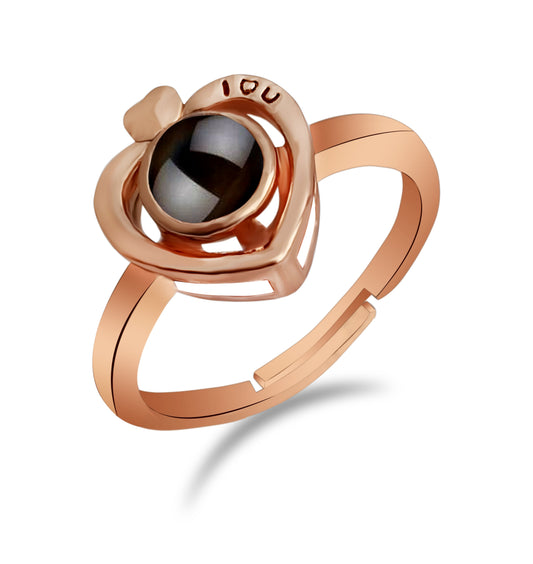 Heart Shaped Copper Plated single Adjustable Ring Reflecting I love you In 100 Languages