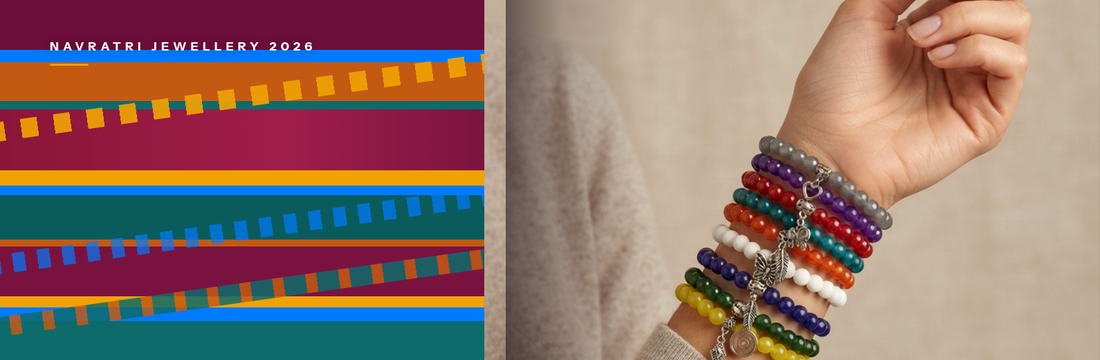 Navratri jewellery 2026 featuring a multicolour beaded bracelet and festive styling