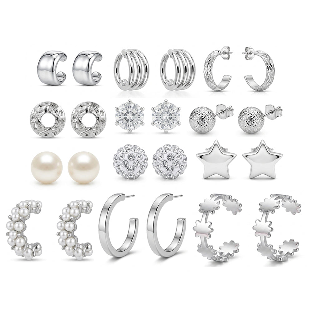 The99Jewel 9 Pair Silver Plated  Earrings Combo Set for Women