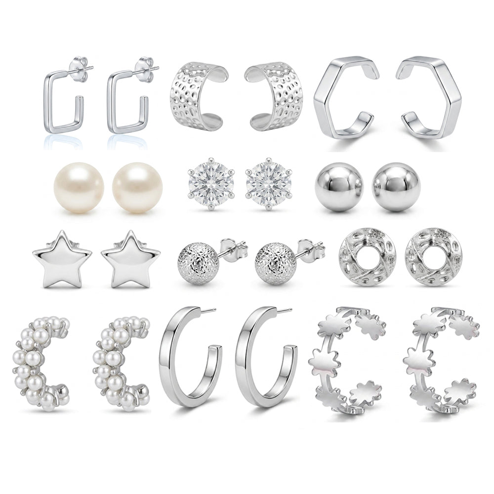The99Jewel 9 Pair Silver Plated  Earrings Combo Set for Women