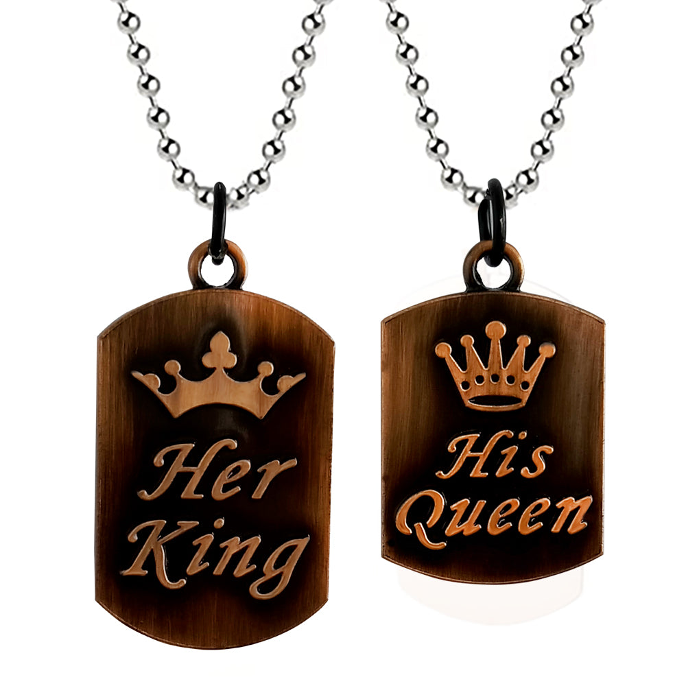 The99Jewel Wooden Style  "Her King And His Queen " Pendant Couple Jewellery Combo