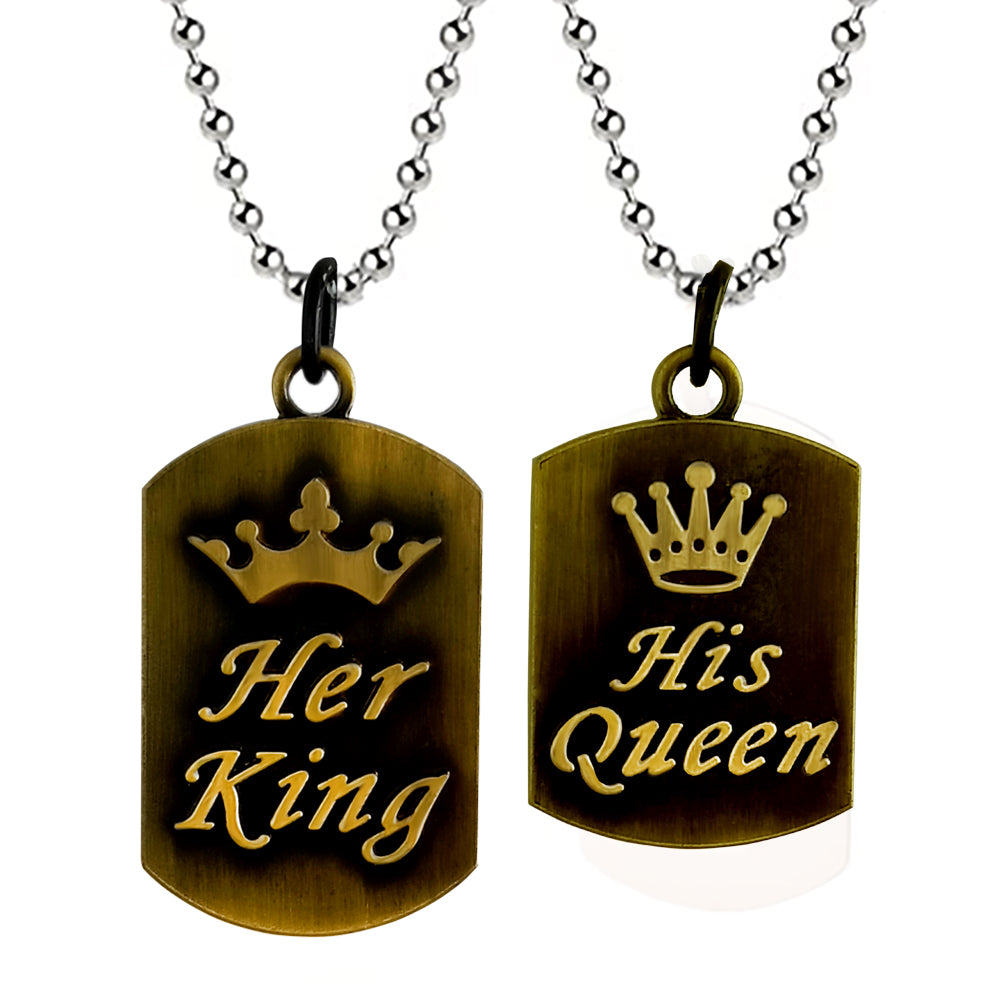 The99Jewel Wooden Style  "Her King And His Queen " Pendant Couple Jewellery Combo