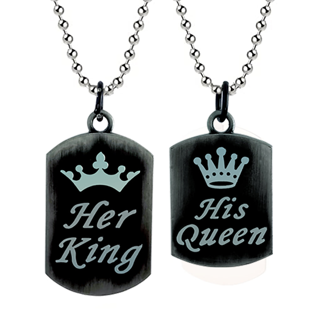 The99Jewel Wooden Style  "Her King And His Queen " Pendant Couple Jewellery Combo