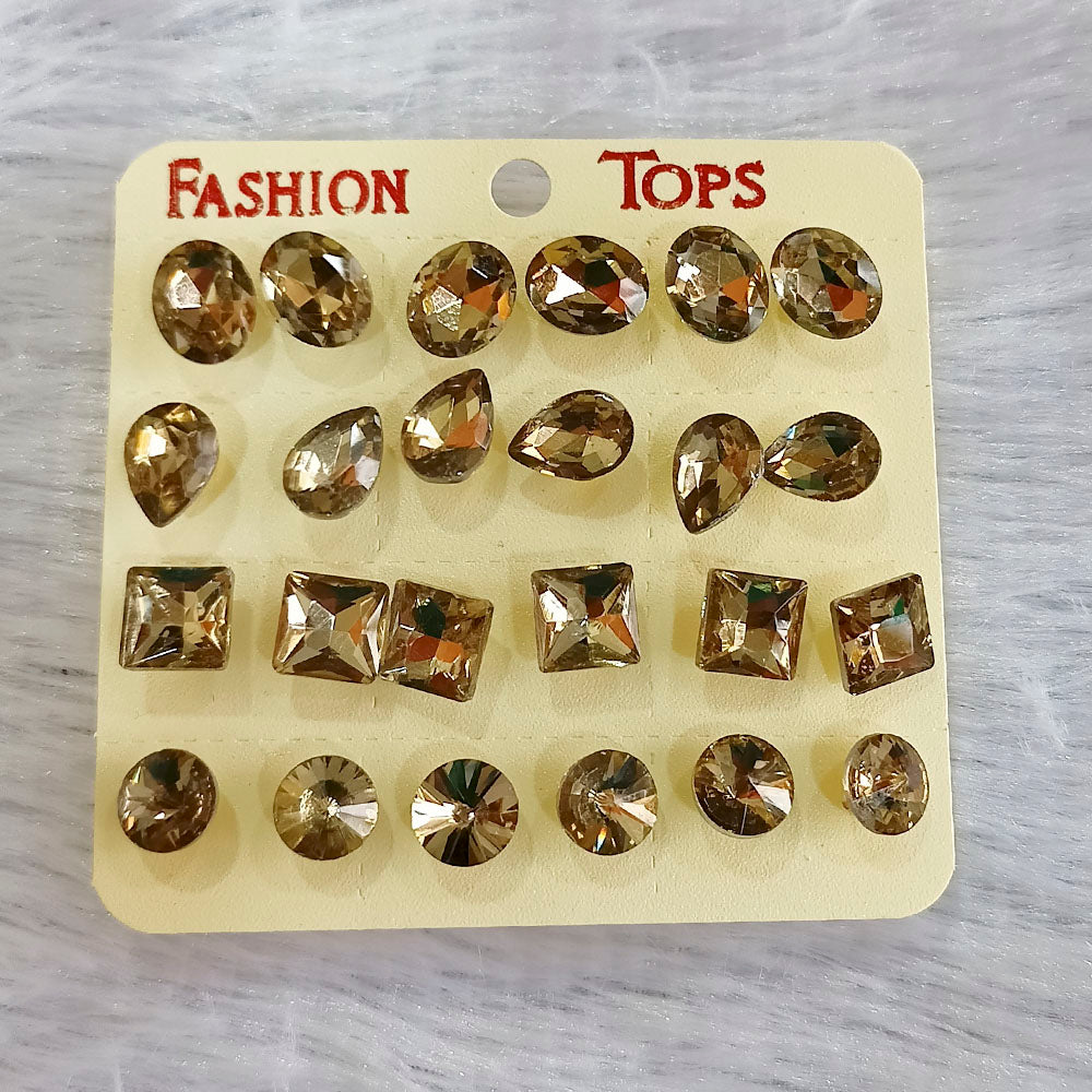 The99Jewel Set of 12 Elegant Crystal Stone Multi Shapes Stud Earrings Combo-1004750A