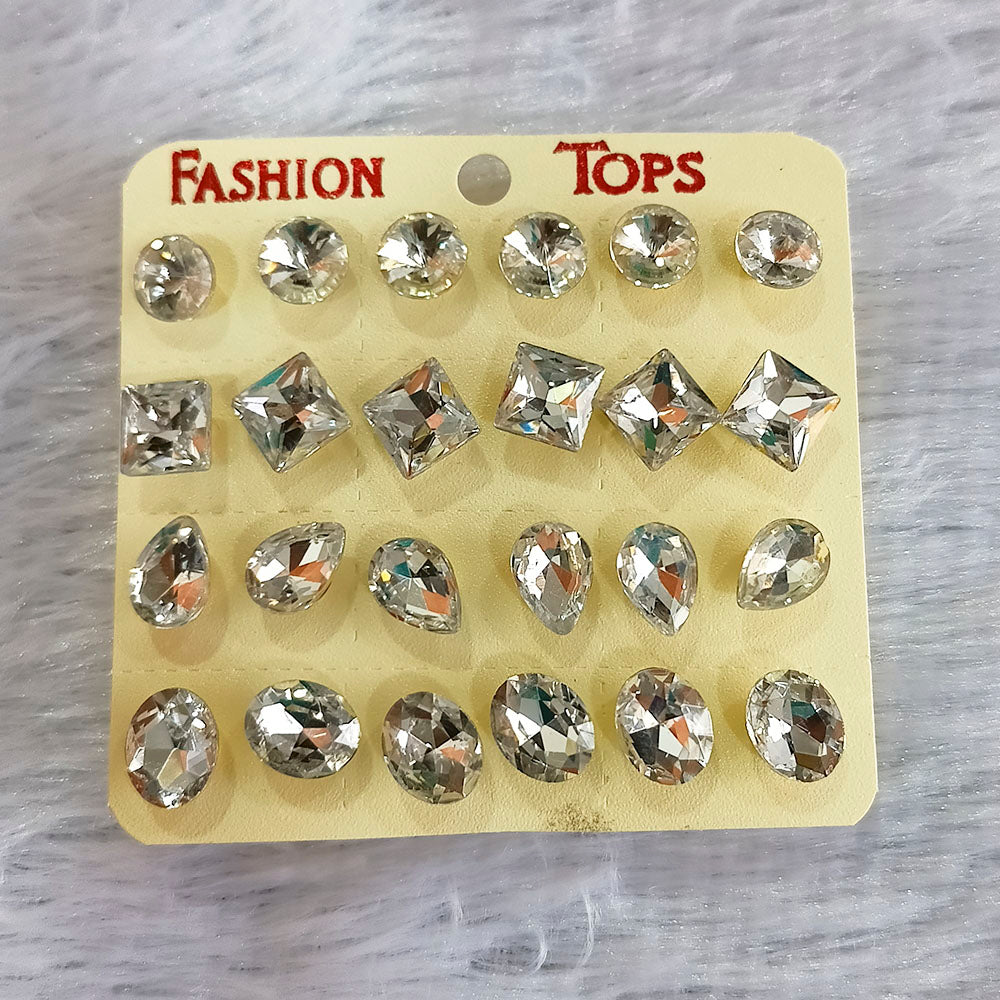 The99Jewel Set of 12 Elegant Crystal Stone Multi Shapes Stud Earrings Combo-1004750B