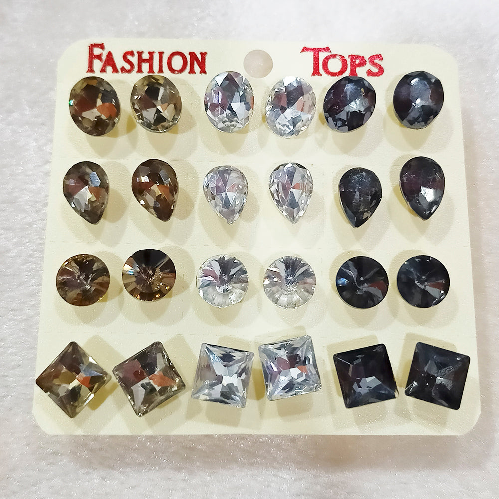 The99Jewel Elegant Crystal Stone Stud Earrings Set – Multi Shape Fashion Tops