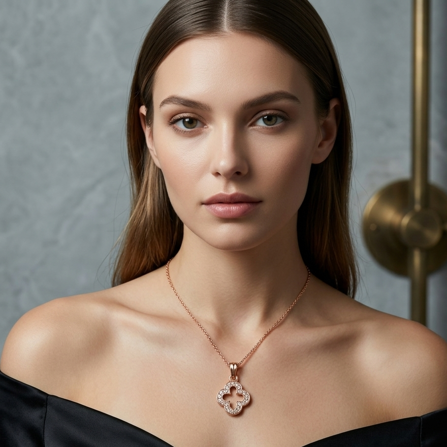The99Jewel Clover Shape Austrian Stone Pendant with Chain