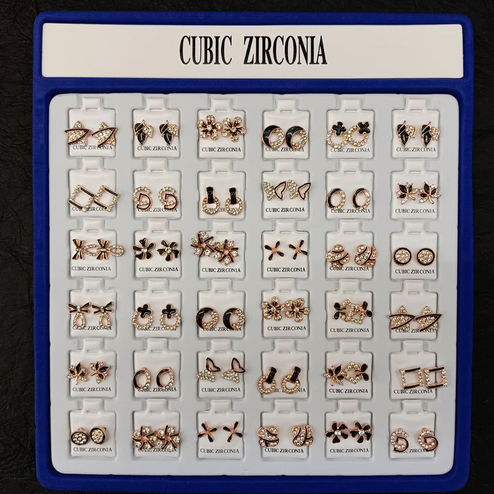 The99Jewel Gold Plated Set of 2 Assorted Design CZ Studs Earrings Combo