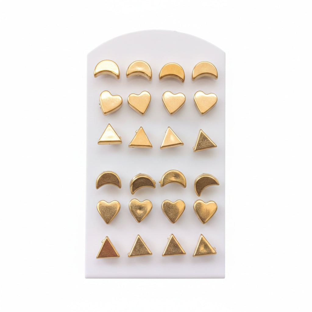 The99Jewel Set Of 12 Gold Plated Trendy Shapes Stud Earrings Combo