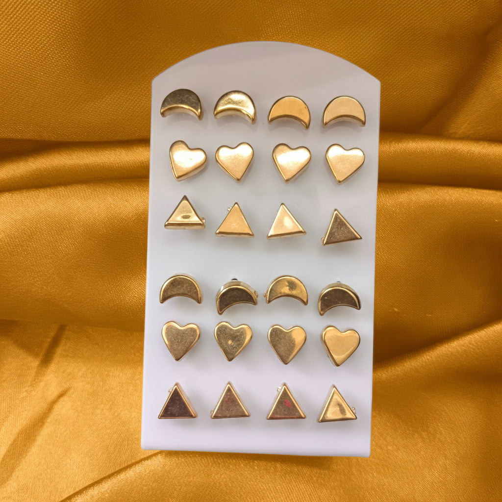 The99Jewel Set Of 12 Gold Plated Trendy Shapes Stud Earrings Combo