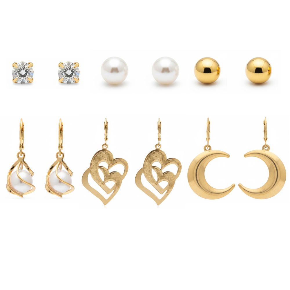 The99Jewel Set Of 6 Korean Style Anti Tarnish Earrings Combo