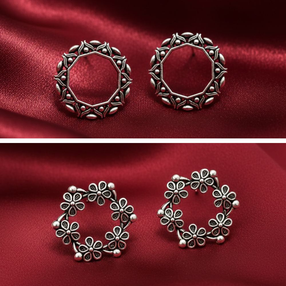 The99Jewel Oxidised Plated Pack of 2 Assorted Studs Combo
