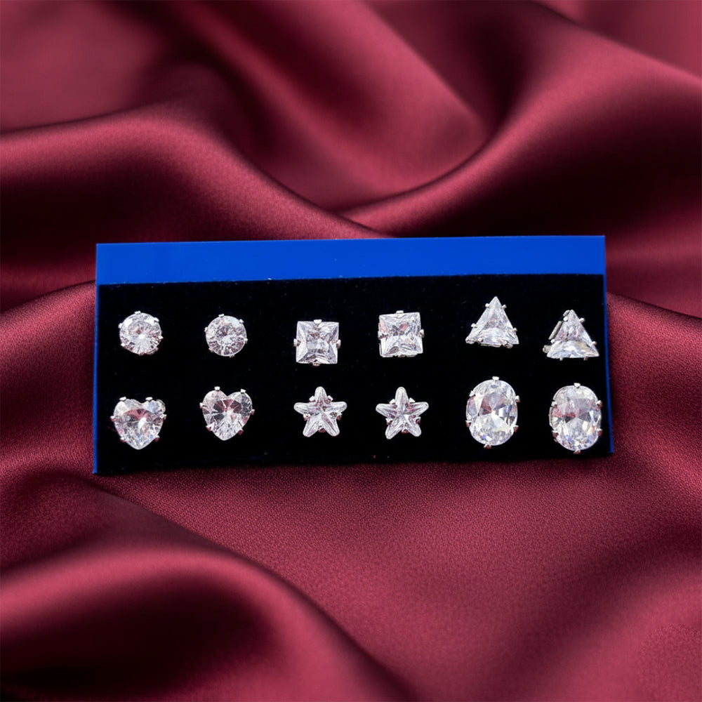 The99Jewel Set of 6 CZ Diamond Studs Earrings Combo