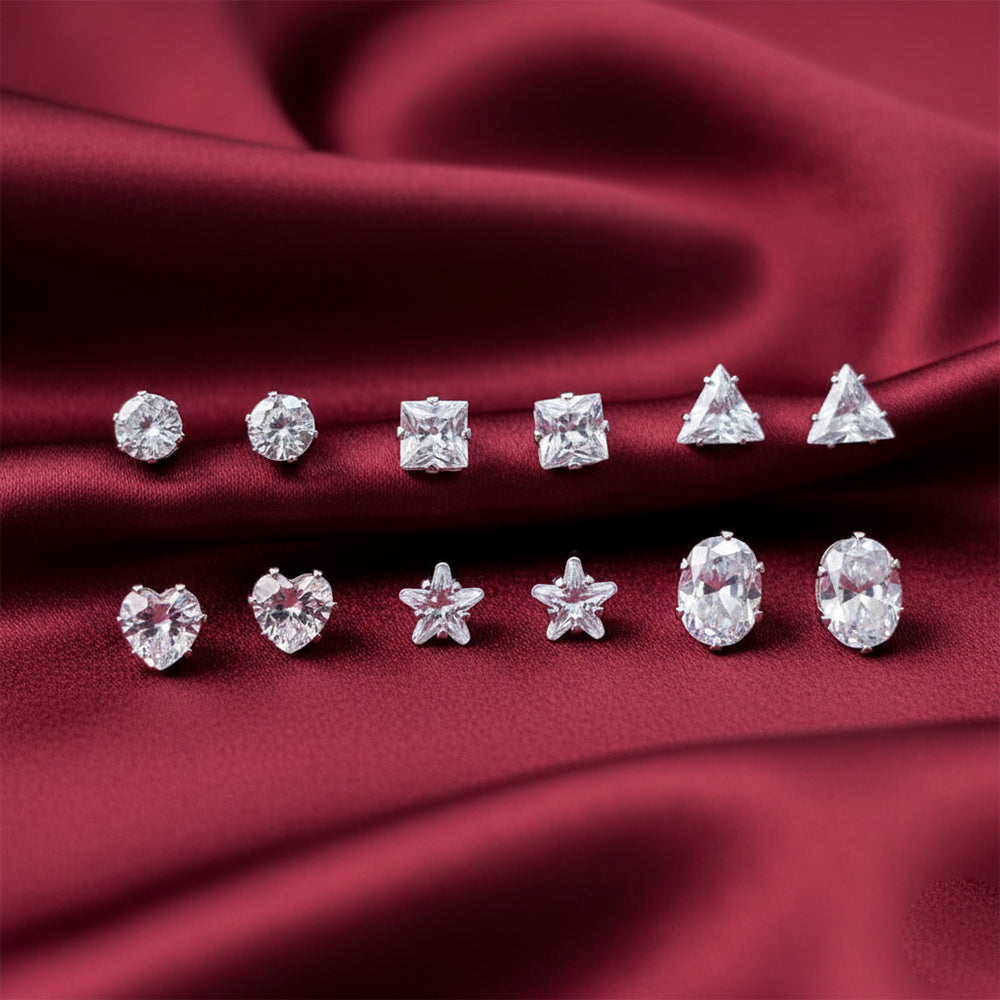 The99Jewel Set of 6 CZ Diamond Studs Earrings Combo