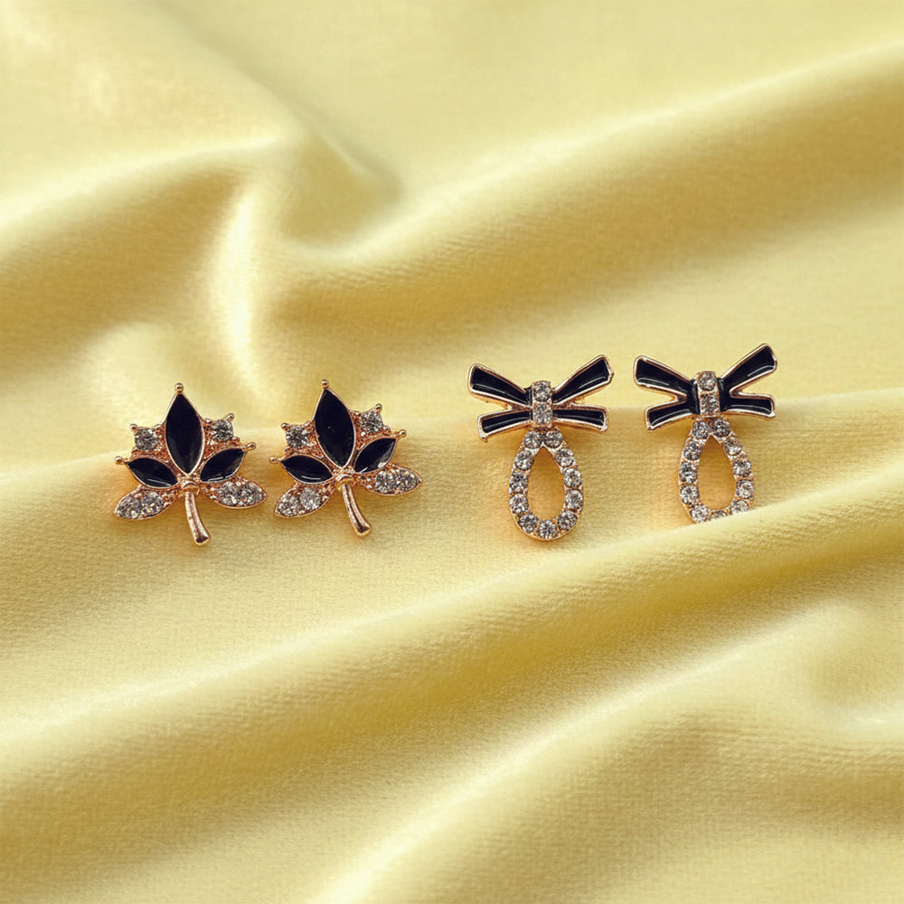 The99Jewel Gold Plated Set of 2 Assorted Design CZ Studs Earrings Combo