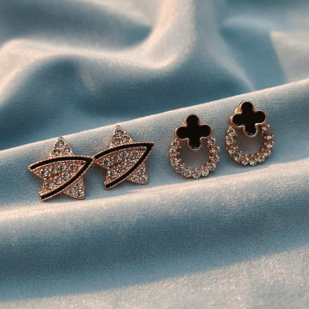 The99Jewel Gold Plated Set of 2 Assorted Design CZ Studs Earrings Combo