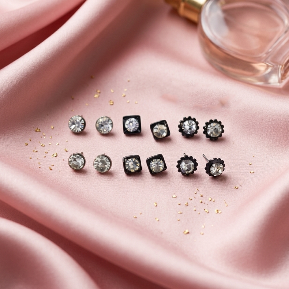 The99Jewel Shiny Austrian Stone Set of 6 Studs Earrings