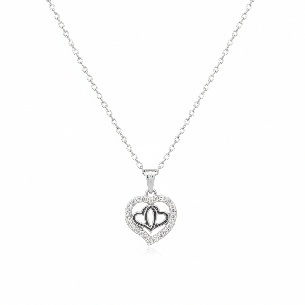 The99Jewel Silver Plated Heart Chain Pendant Earrings Rings And Bracelet Jewellery Combo Set