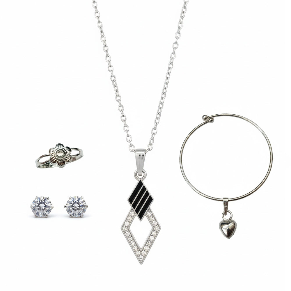 The99Jewel Silver Plated Chain Pendant Earrings Rings And Bracelet Jewellery Combo Set