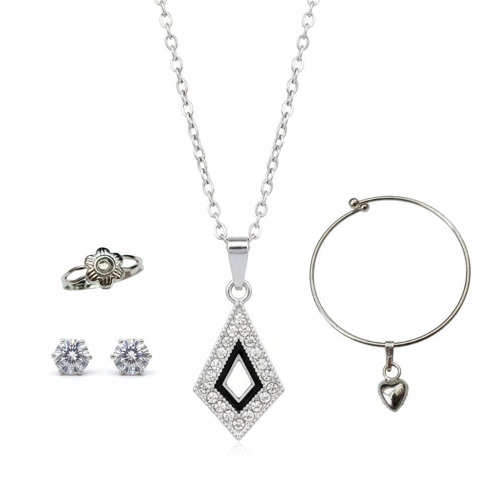 The99Jewel Silver Plated Chain Pendant Earrings Rings And Bracelet Jewellery Combo Set