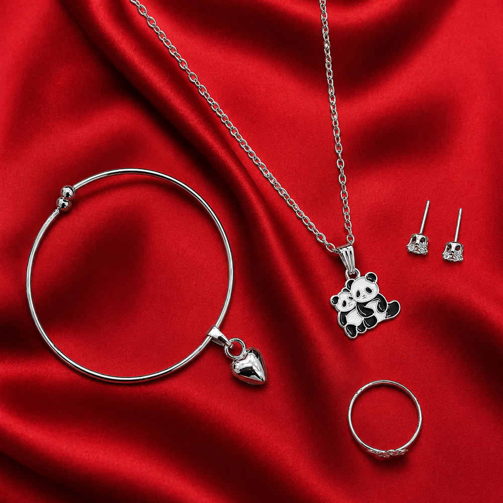 The99Jewel Silver Plated Chain Pendant Earrings Rings And Bracelet Jewellery Combo Set