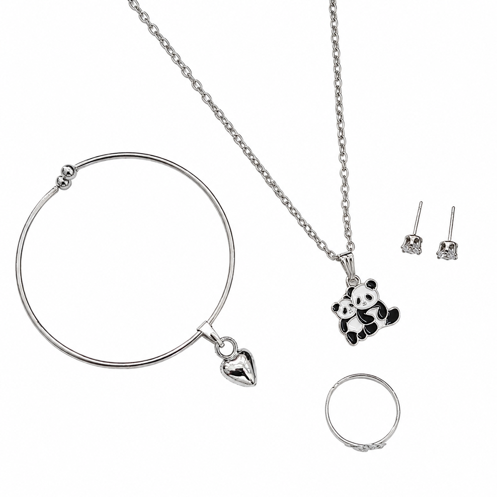 The99Jewel Silver Plated Chain Pendant Earrings Rings And Bracelet Jewellery Combo Set