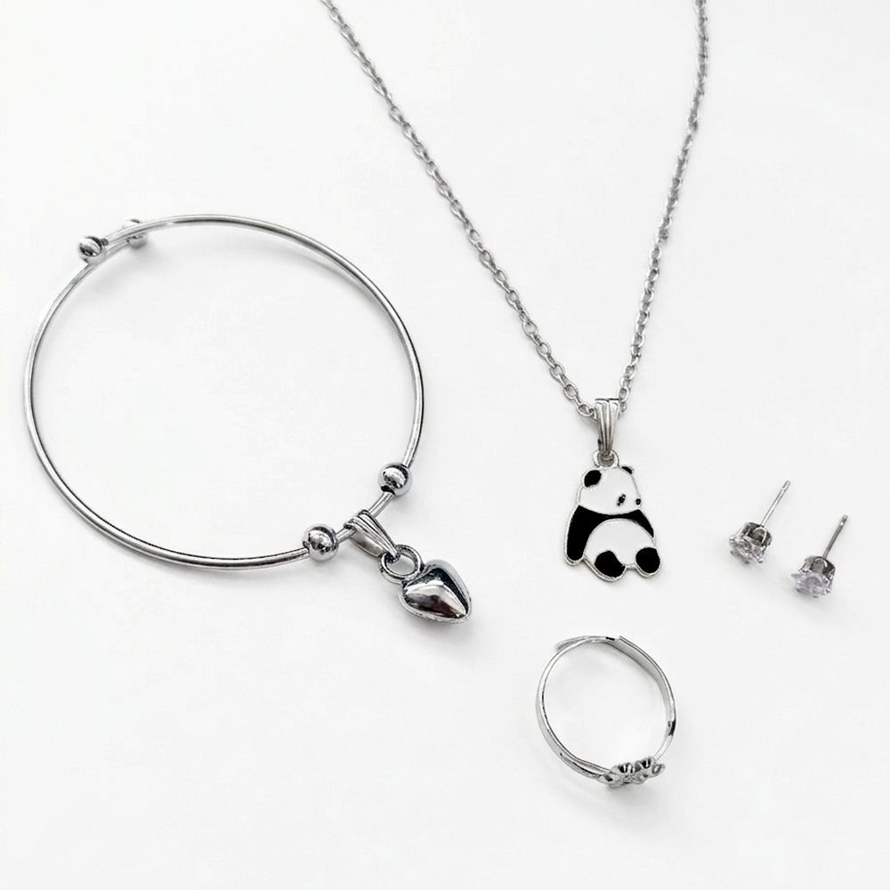 The99Jewel Silver Plated Chain Pendant Earrings Rings And Bracelet Jewellery Combo Set