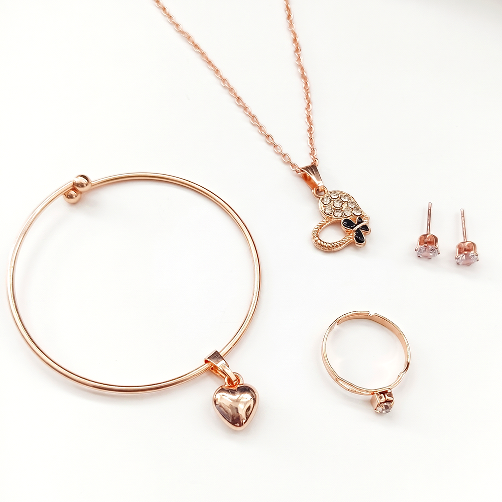 The99Jewel Rose Gold Plated Chain Pendant Earrings Rings And Bracelet Jewellery Combo Set