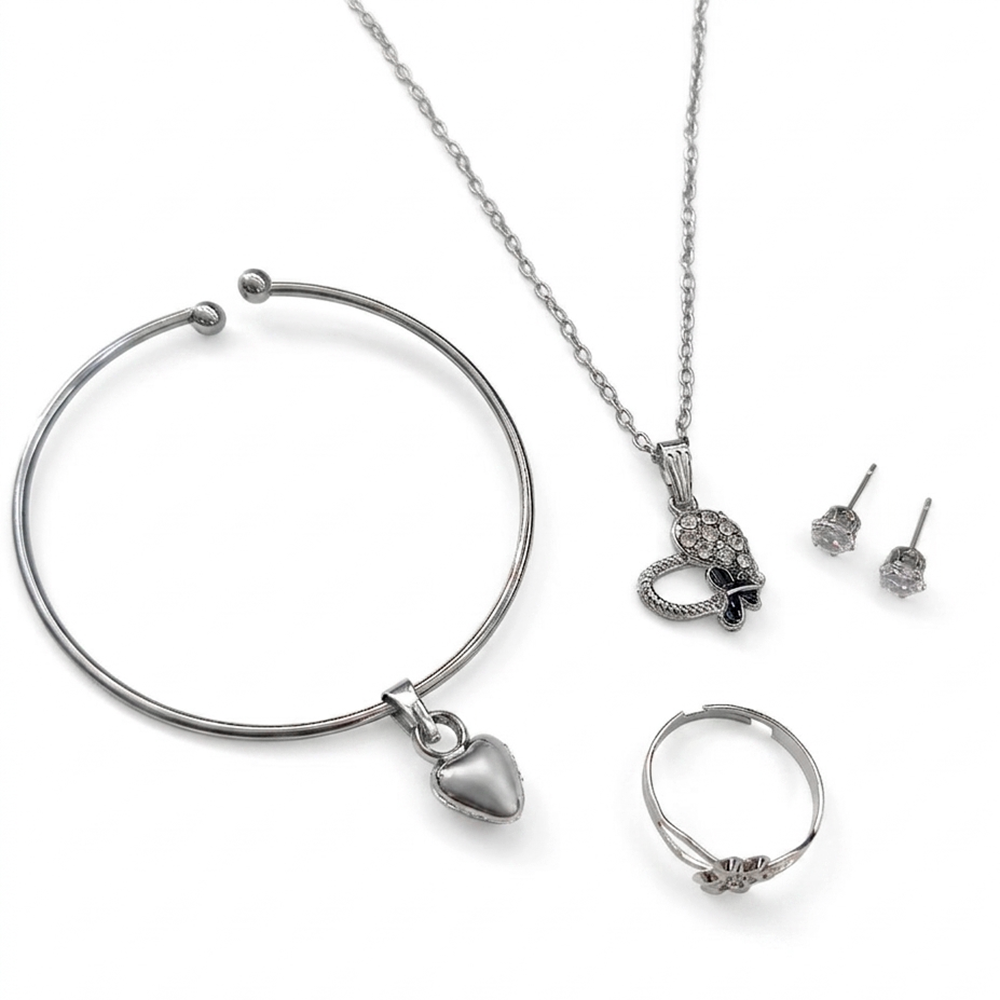 The99Jewel Silver Plated Chain Pendant Earrings Rings And Bracelet Jewellery Combo Set