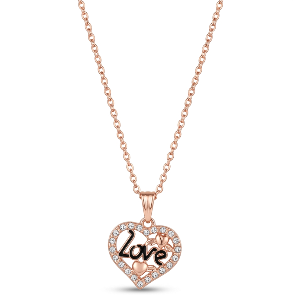 The99Jewel Rose Gold Plated Chain Pendant Earrings Rings And Bracelet Jewellery Combo Set