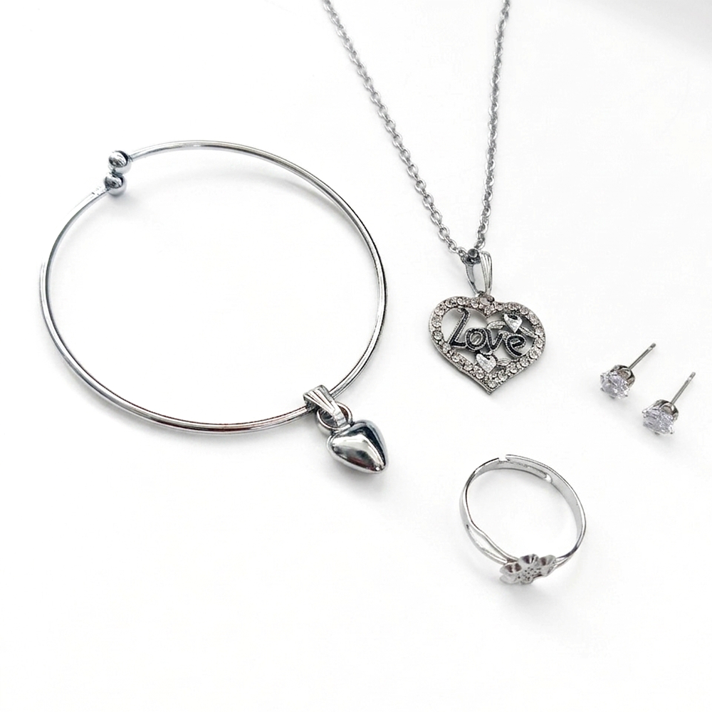 The99Jewel Silver Plated Chain Pendant Earrings Rings And Bracelet Jewellery Combo Set